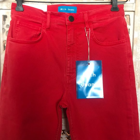 NWT Mih Jeans Mimi Vintage High Rise Raw Hem Red 24 - Picture 11 of 16